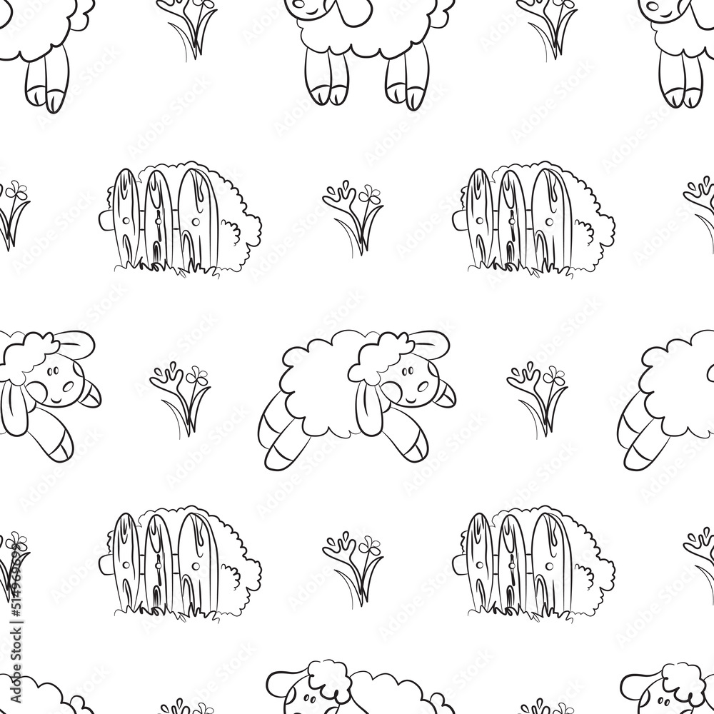 Cute seamless pattern with sheep. Childish background. Blsck and white. Cute seamless pattern with sheep. Childish background. Blsck and white.