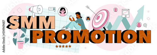 SMM promotion typographic header. Social media marketing