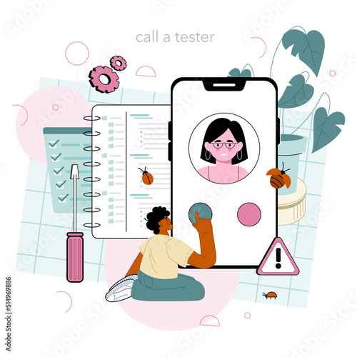 Software tester online service or platform. Application or website code