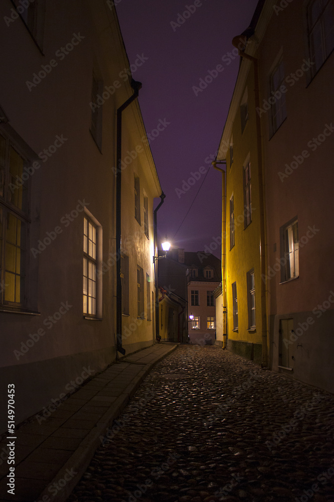 Evening street of Old Town in Tallinn, Estonia