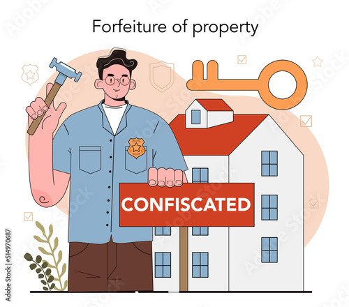 Bailiff concept. Court officer confiscating a property from owner
