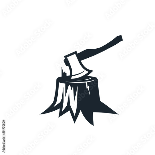 Emblem of an ax stuck in a stump