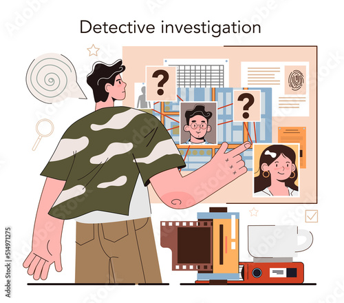 Professional detective concept. Agent investigating a crime place
