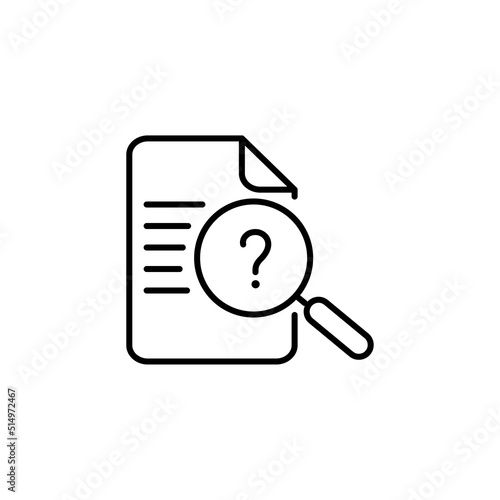 Magnifier on paper flat icon. looking for the answer or information illustration with magnifier, document, and question mark . eps 10