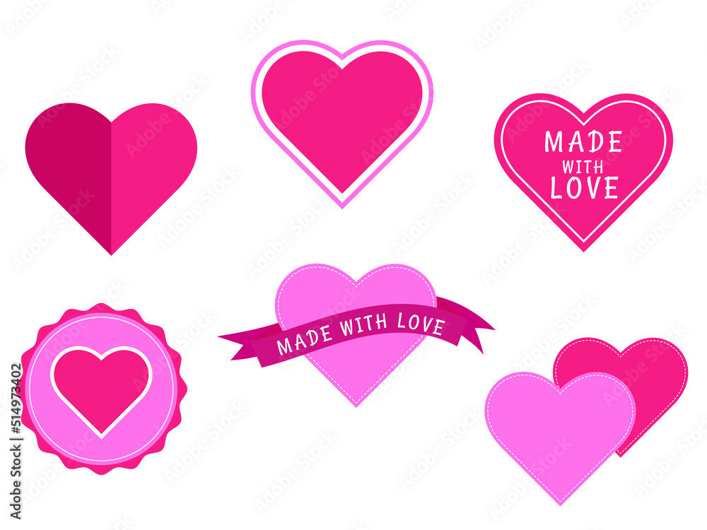 Flat design, made with love stamps. Heart, love, romance or Valentine's day. Vector illustration.