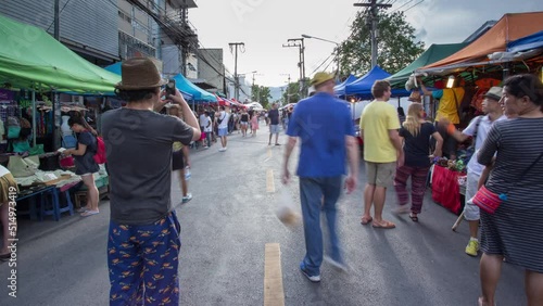 Blurred time lapse of flea market in Chiang mai Thailand