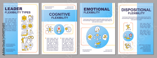 Types of leader flexibility blue brochure template. Management. Leaflet design with linear icons. Editable 4 vector layouts for presentation, annual reports. Arial, Myriad Pro-Regular fonts used