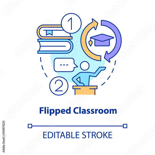 Flipped classroom concept icon. Discussion, activities at lesson. Trend in education abstract idea thin line illustration. Isolated outline drawing. Editable stroke. Arial, Myriad Pro-Bold fonts used