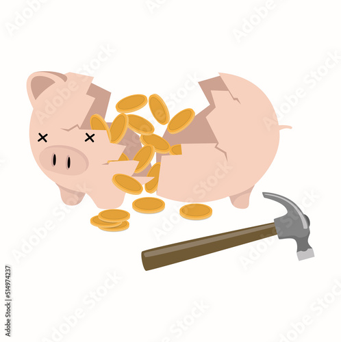 hammer with breaking piggy bank broken