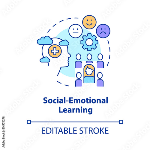 Social emotional learning concept icon. Building relationship. Trend in education abstract idea thin line illustration. Isolated outline drawing. Editable stroke. Arial, Myriad Pro-Bold fonts used