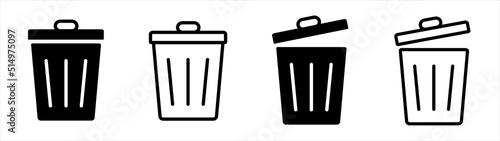 Canvastavla Trash bin icon set.Trash can open icon.Vector illustration