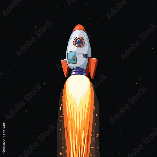 space rocket with blowing engine in space