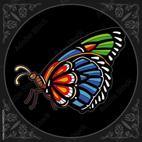 Beautiful butterfly zentangle arts. isolated on black background
