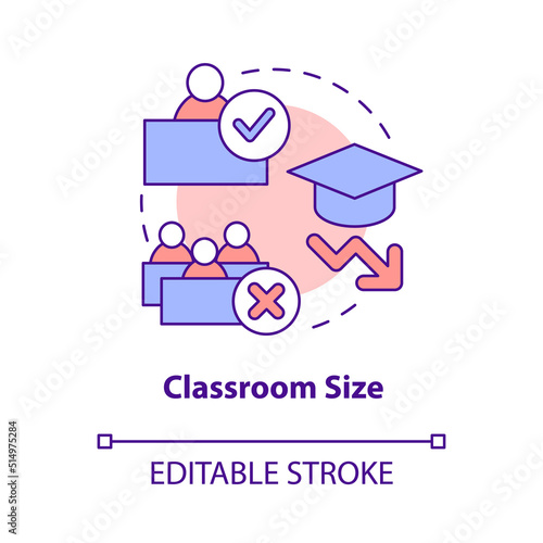 Classroom size concept icon. Effective education. Problem in public schools abstract idea thin line illustration. Isolated outline drawing. Editable stroke. Arial, Myriad Pro-Bold fonts used