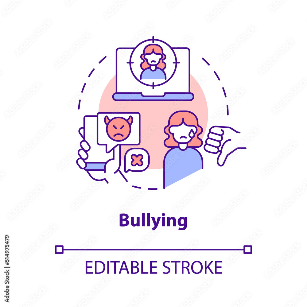 Bullying concept icon. Cyberbullying and torment online. Problem in public schools abstract idea thin line illustration. Isolated outline drawing. Editable stroke. Arial, Myriad Pro-Bold fonts used