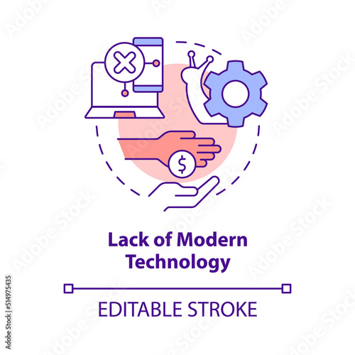 Lack of modern technology concept icon. Money deficit. Problem in public schools abstract idea thin line illustration. Isolated outline drawing. Editable stroke. Arial, Myriad Pro-Bold fonts used