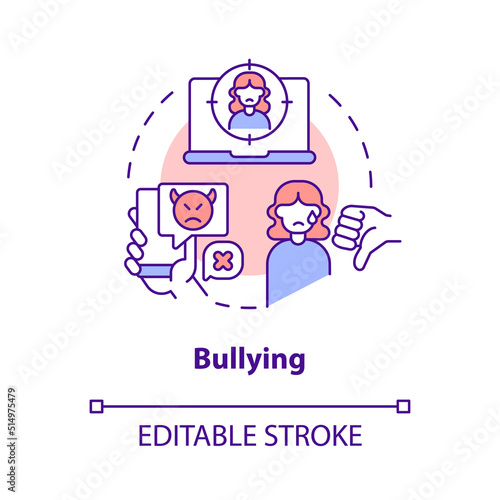 Bullying concept icon. Cyberbullying and torment online. Problem in public schools abstract idea thin line illustration. Isolated outline drawing. Editable stroke. Arial, Myriad Pro-Bold fonts used