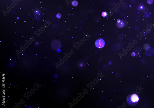 Blurred bokeh light on dark background. Abstract glitter defocused blinking stars and sparks.