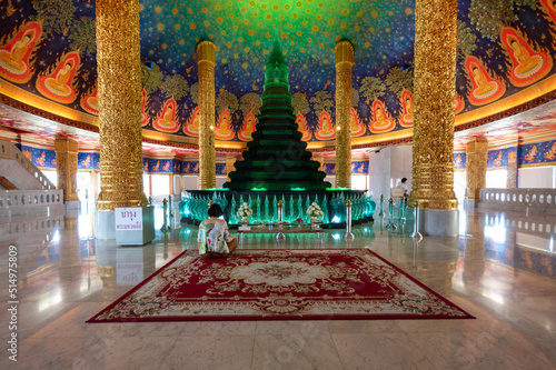 Bangkok, Thailand - June 18, 2022. Wat Paknam Phasi Charoen. Glass Chedi with Buddha relics in Pagoda Phra Maha Chedi Maha Ratchamongkhon. .