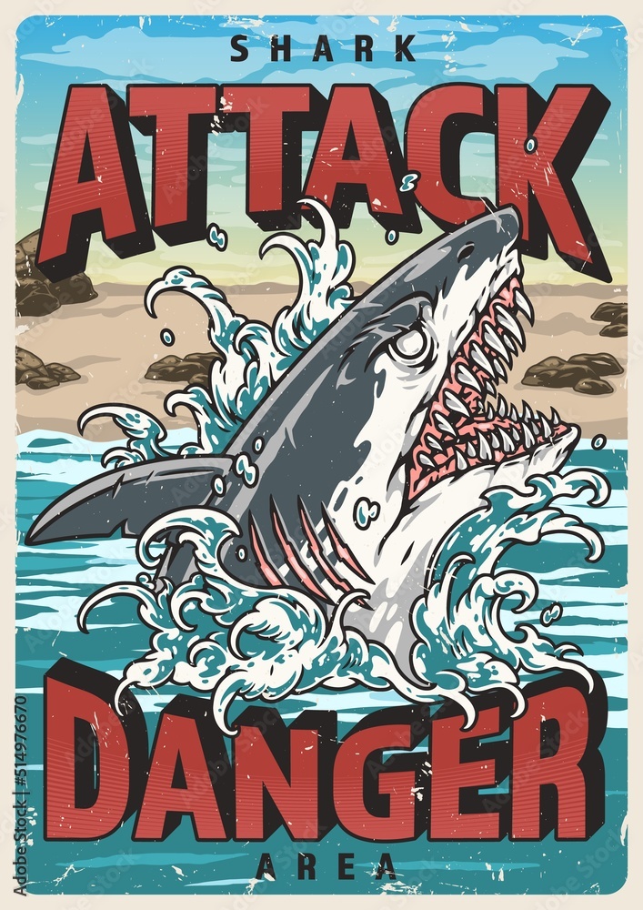 Danger shark colorful flyer vintage