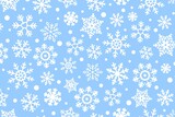 White Snowflakes on Blue background, vector Seamless Pattern. Falling Snowflakes on Blue backdrop. Concept of Winter holiday.