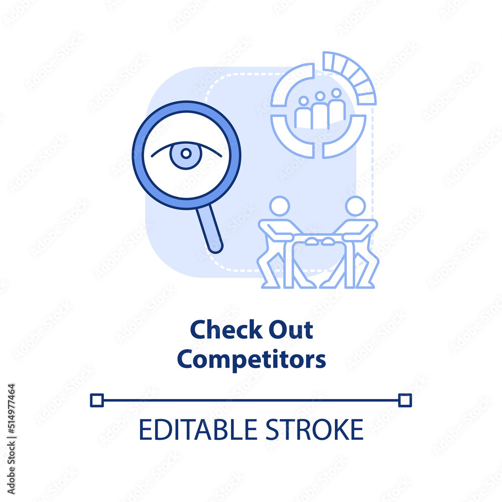 Check out competitors light blue concept icon. Creating website do abstract idea thin line illustration. Analysis tools. Isolated outline drawing. Editable stroke. Arial, Myriad Pro-Bold fonts used Check out competitors light blue concept icon. Creating website do abstract idea thin line illustration. Analysis tools. Isolated outline drawing. Editable stroke. Arial, Myriad Pro-Bold fonts used