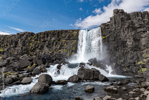 Waterfall Oxararfoss in the Thingvellir national park in Iceland photo