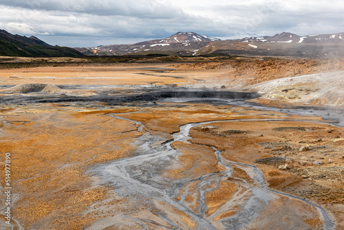 Hot springs in the geothermal area of Hverir - Namafjall near the lake Myvatn in northern Iceland