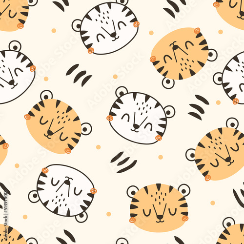 Canvas Print Hand drawn seamless pattern with cute tiger