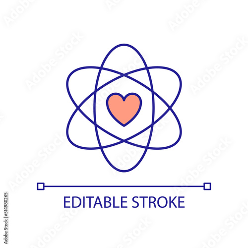 Physics of love RGB color icon. Quantum entanglement. Logical feeling. Phenomenon of soulmates. Isolated vector illustration. Simple filled line drawing. Editable stroke. Arial font used