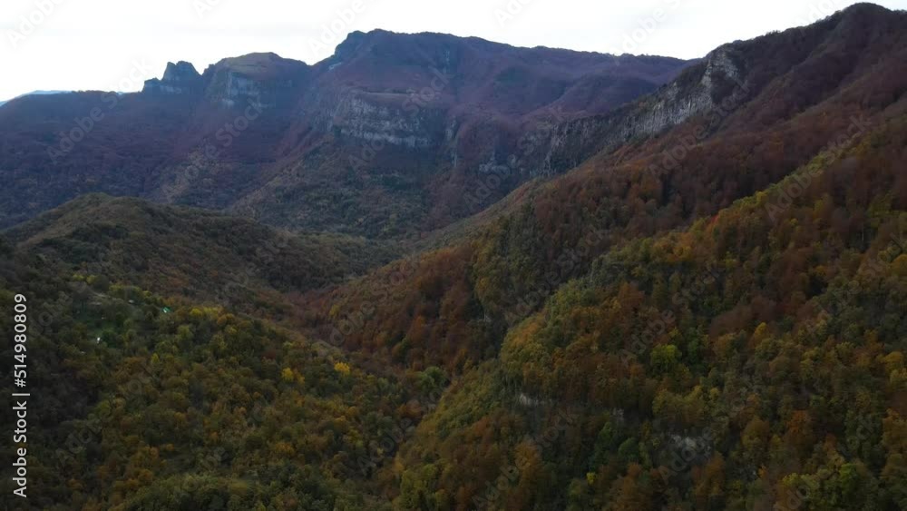 Aerial scene with drone of the autumn landscape in Puigsacalm Peak, La Garrotxa, Girona, Spain. 4K UHD Aerial scene with drone of the autumn landscape in Puigsacalm Peak, La Garrotxa, Girona, Spain. 4K UHD