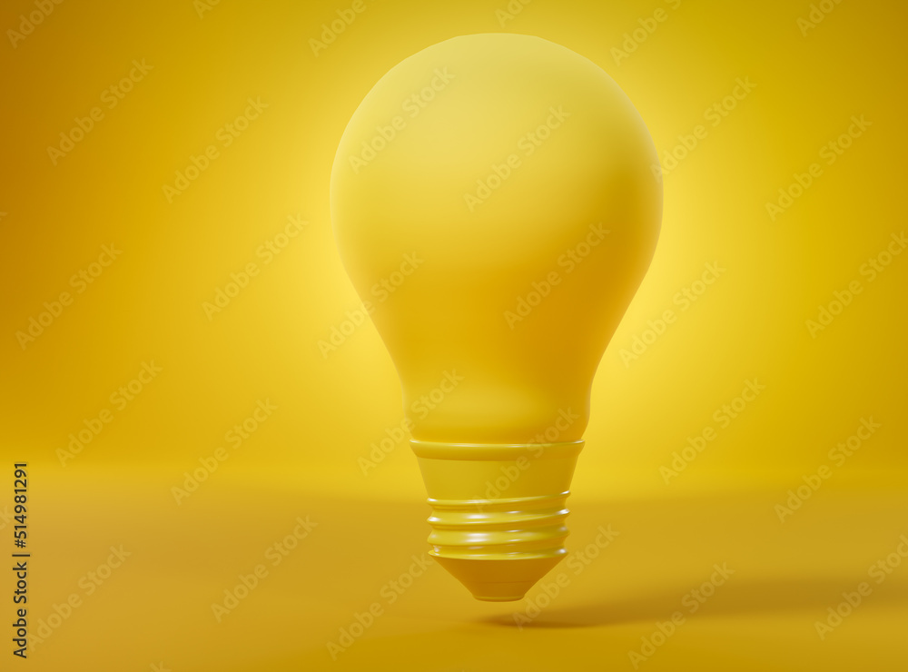 Yellow incandescent light bulb over yellow studio background. Concept of energy saving, ecology, innovation,environment care and protection. 3D rendering. Yellow incandescent light bulb over yellow studio background. Concept of energy saving, ecology, innovation,environment care and protection. 3D rendering.