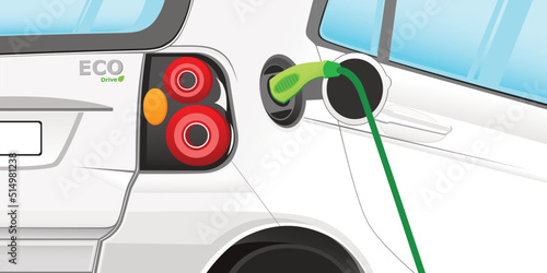 Electric car connected plug in charging station, Innovative smart vehicles energy saving and environmental protection, Renewable energy, Sustainable ecology and Technology for Green city low carbon.