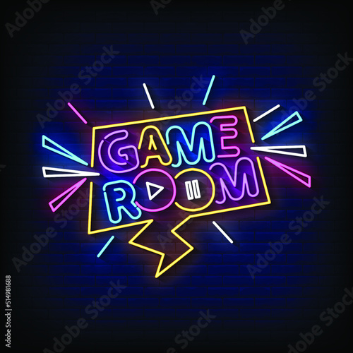 Neon Sign game room with Brick Wall Background Vector