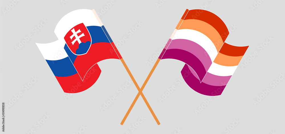 Crossed and waving flags of Slovakia and Lesbian Pride Crossed and waving flags of Slovakia and Lesbian Pride