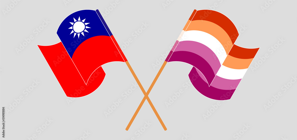 Crossed and waving flags of Taiwan and Lesbian Pride Crossed and waving flags of Taiwan and Lesbian Pride