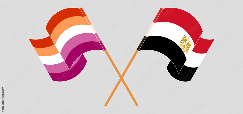 Crossed and waving flags of Lesbian Pride and Egypt