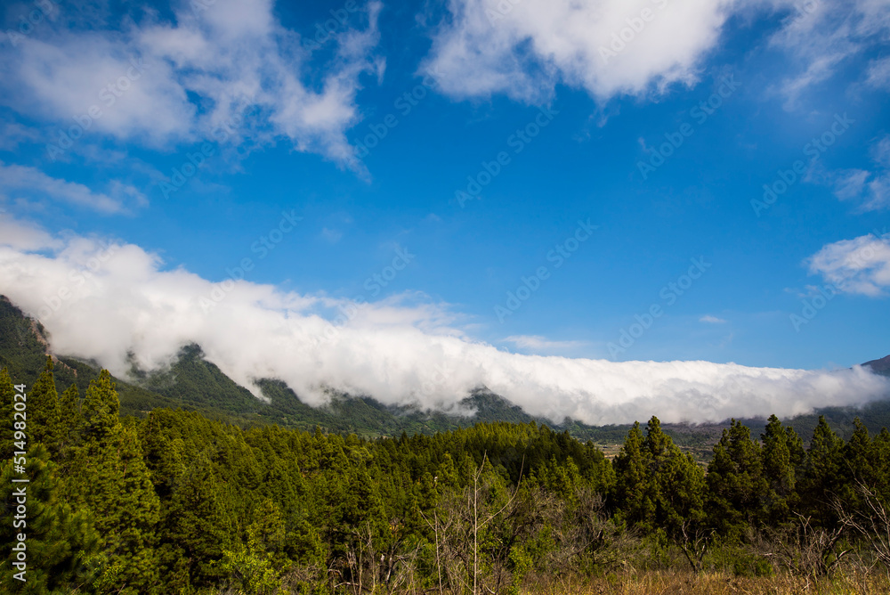 Clouds waterfall in Caldera De Taburiente Nature Park, La Palma Island, Canary Islands, Spain