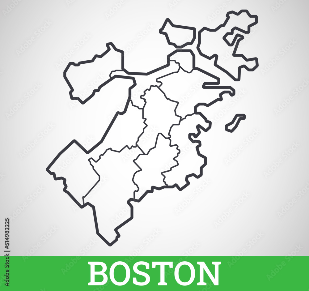 Simple outline map of Boston, America. Vector graphic illustration.