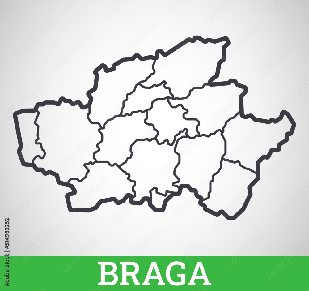 Simple outline map of Braga. Vector graphic illustration.
