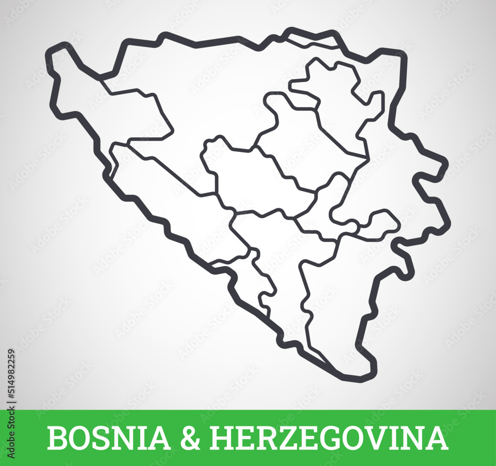 Simple outline map of Bosnia and Herzegovina with regions. Vector graphic illustration.