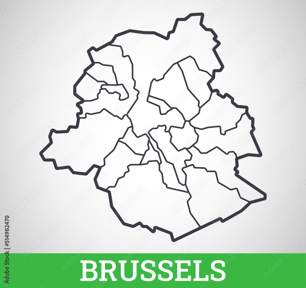 Fototapeta Simple outline map of Brussels, Belgium. Vector graphic illustration.