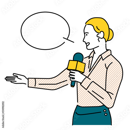 Confidence of the reporter holding the microphone and presenting his presentation