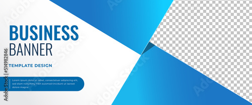 Modern horizontal banner template. Editable modern banner with blue shape and place for the photo.