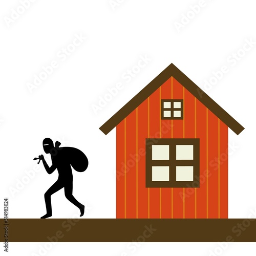 Thief robbing house. Vector flat illustration.