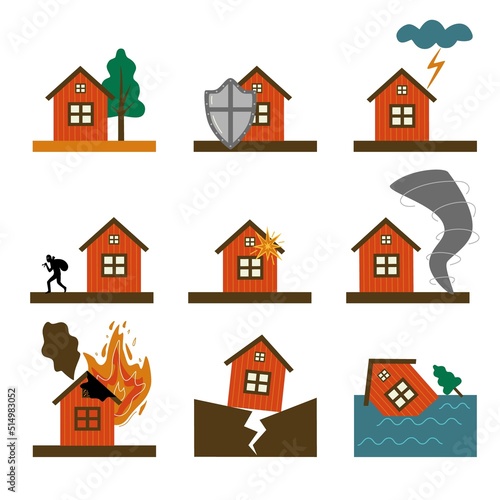 House damages. Vector hand drawn set.