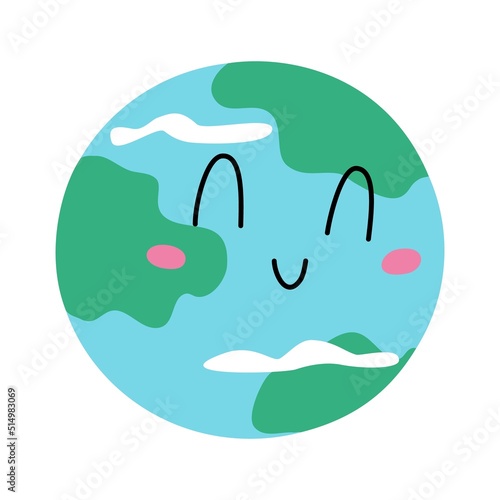Cute Earth planet character. Vector cartoon illustration for kids.