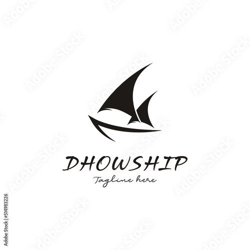 Silhouette of Dhow logo design, Traditional Sailboat from Asia, Africa