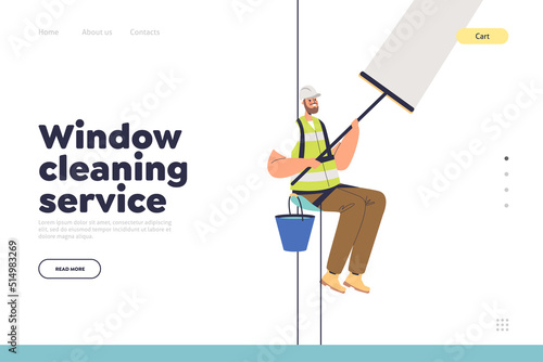 Window cleaning service concept of landing page with washer clean glass wall of building outside