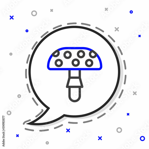 Line Amanita muscaria or fly agaric hallucinogenic toadstool mushroom icon isolated on white background. Spotted poisonous mushroom. Colorful outline concept. Vector